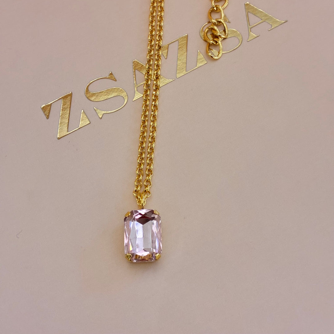 Light pink Preciosa crystals gold plated square set