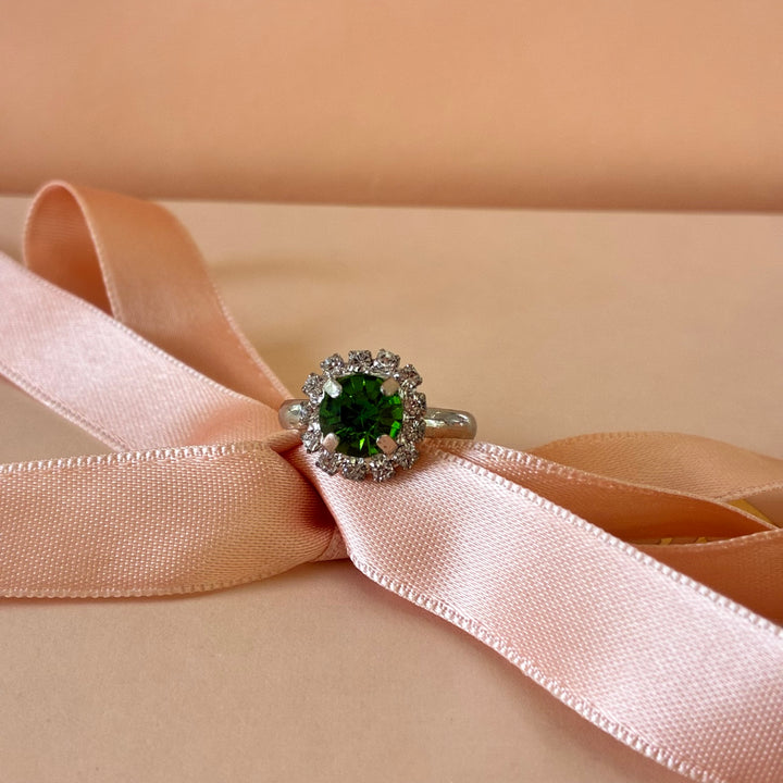 Dainty green Preciosa crystals silver set