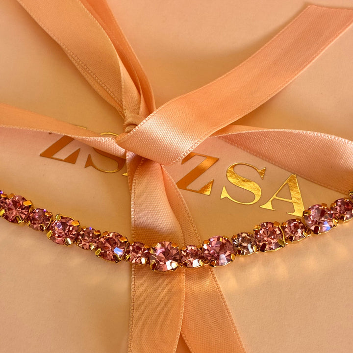 Pink Swarovski crystals gold plated bracelet