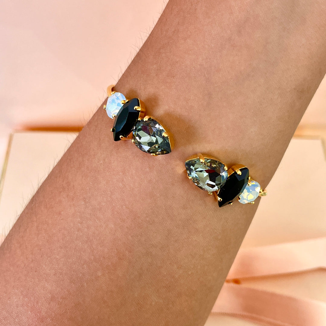 Grey,black & white preciosa crystals bangle