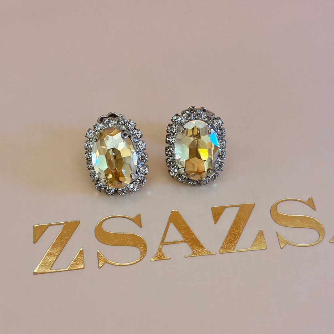 Oval Champagne Preciosa crystals silver set