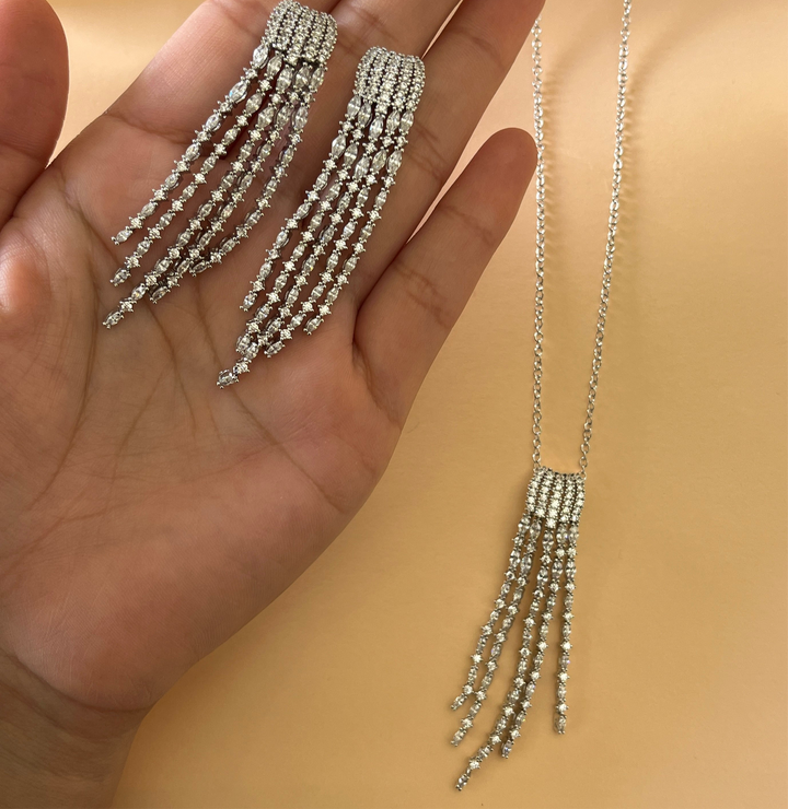Silver zircone fringe set
