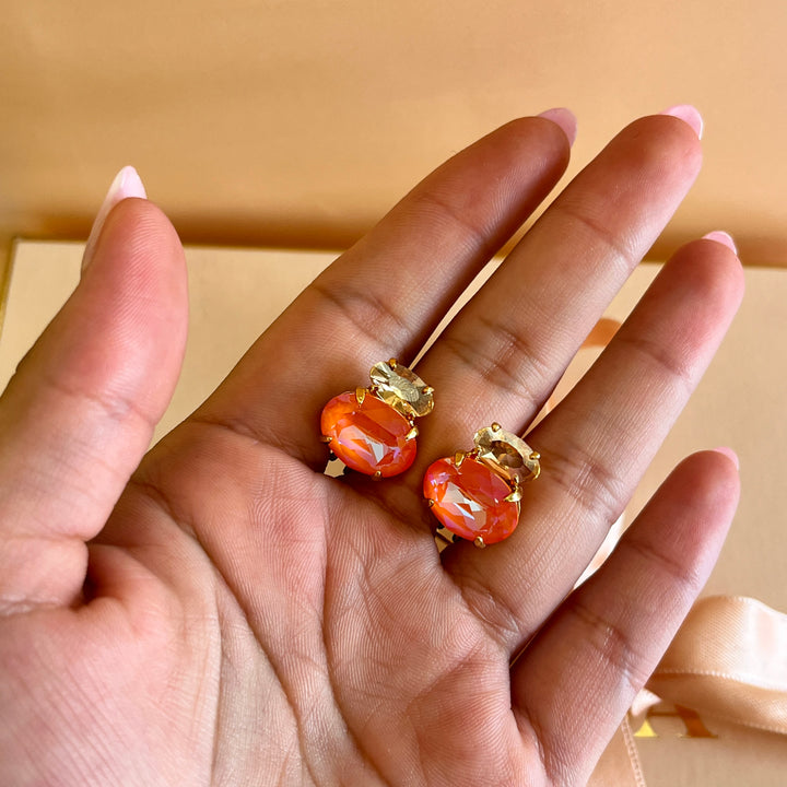 Coral and champagne Swarovski Crystals earrings