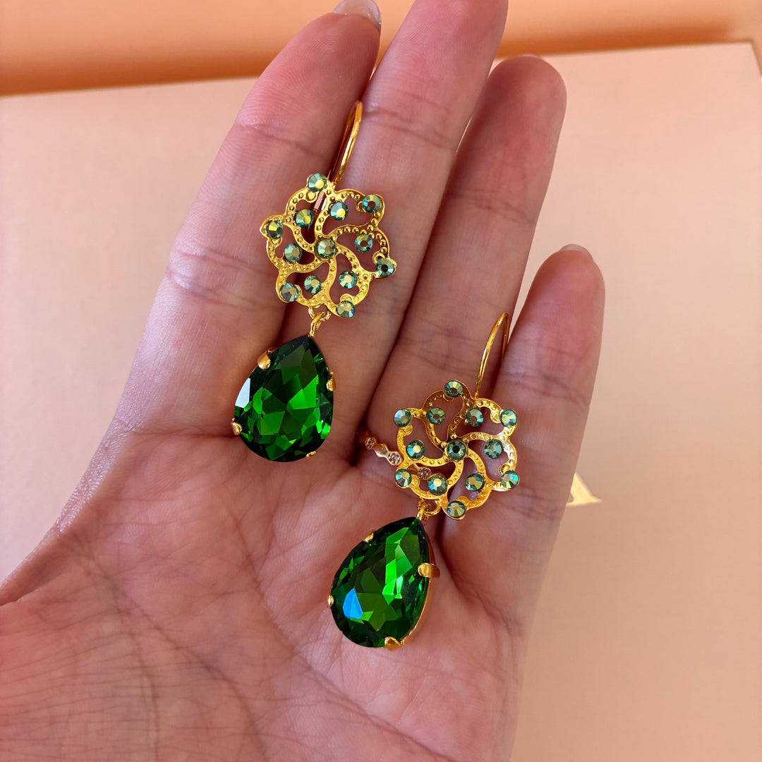 Handmade green gold plated set