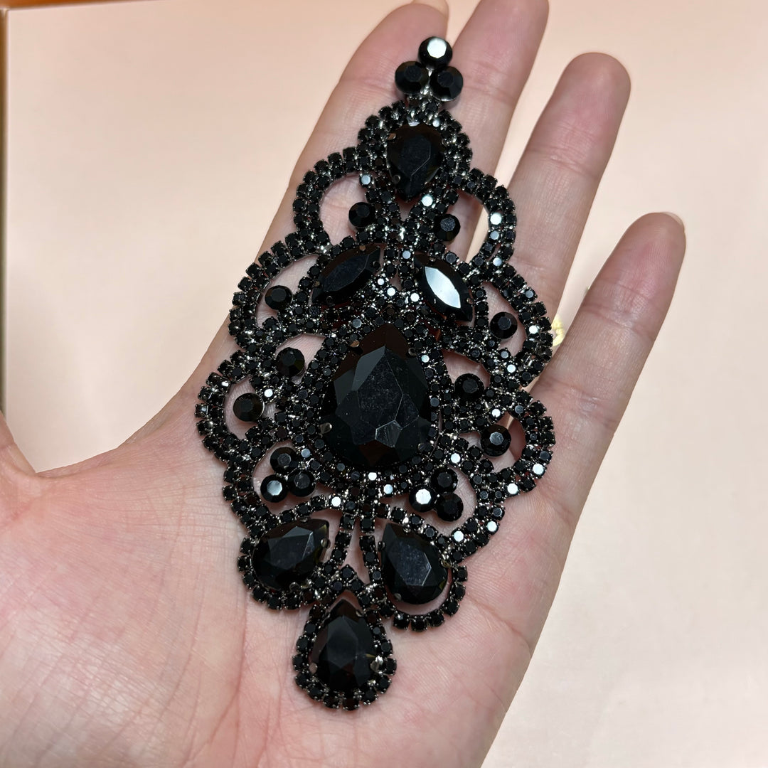 Big black rhinestone teardrop earrings