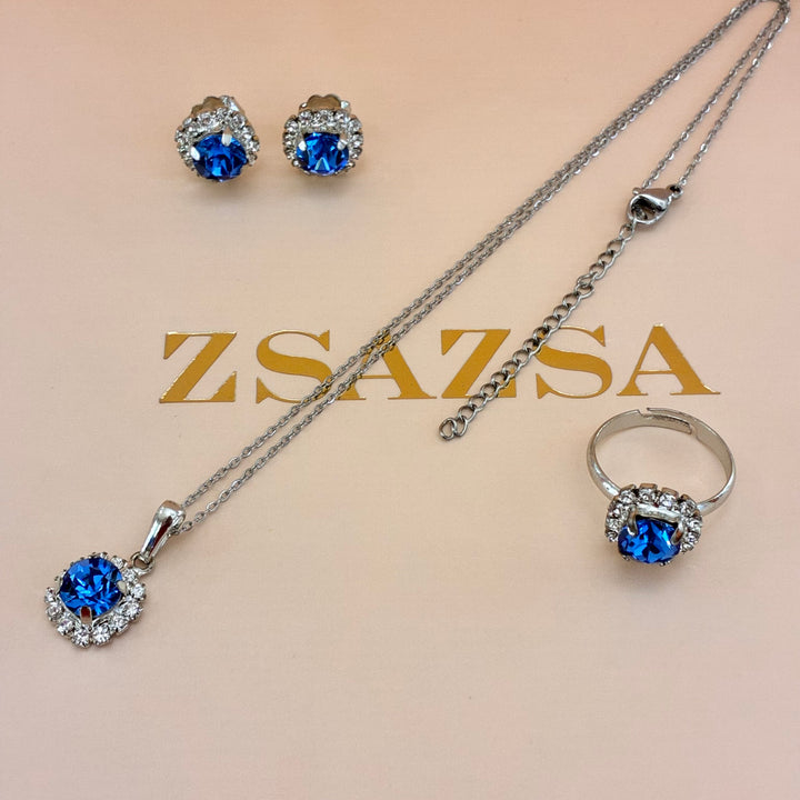 Royal blue dainty Preciosa crystals silver set