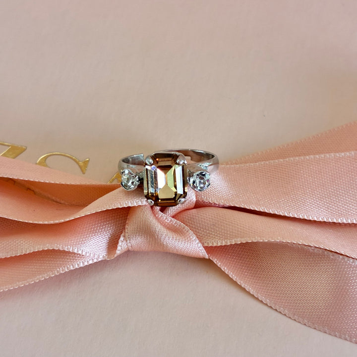 Bronze Swarovski crystals silver ring