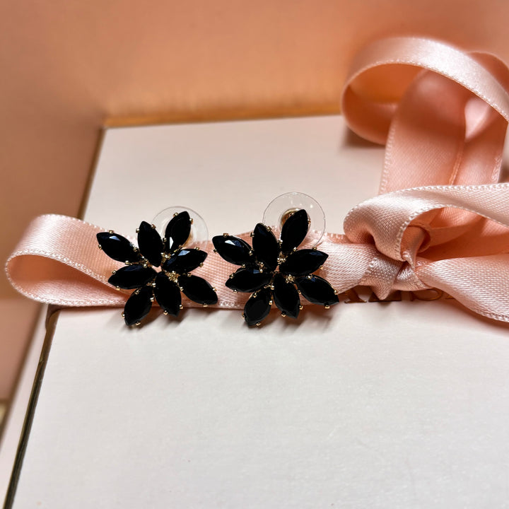 Black marquise rhinestone gold studs