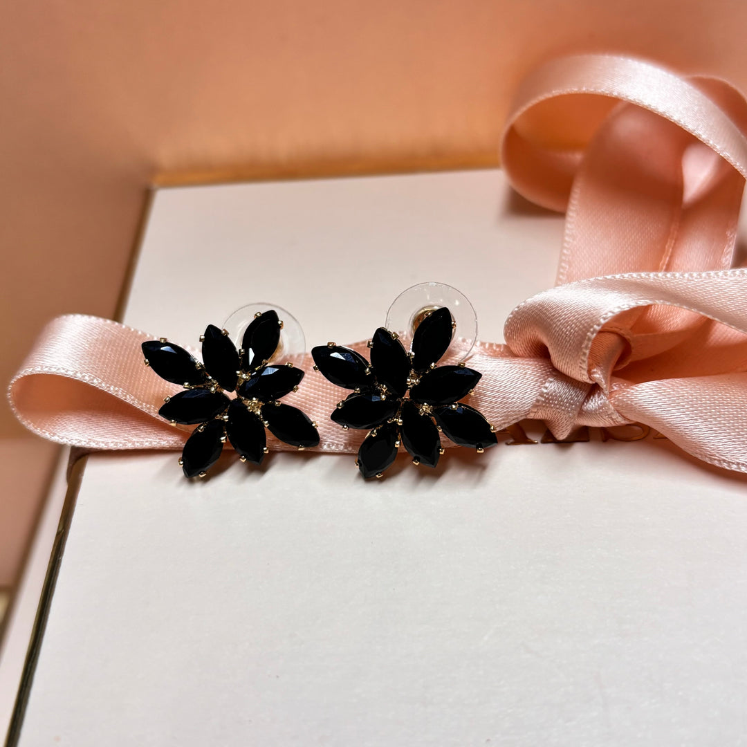 Black marquise rhinestone gold studs