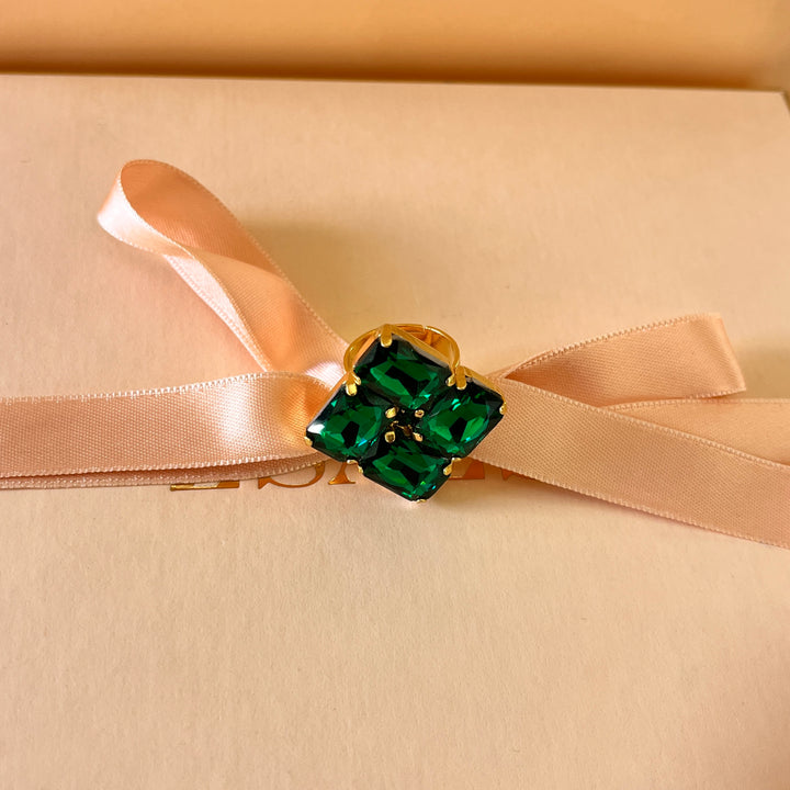 Dark green square preciosa crystals studs and ring