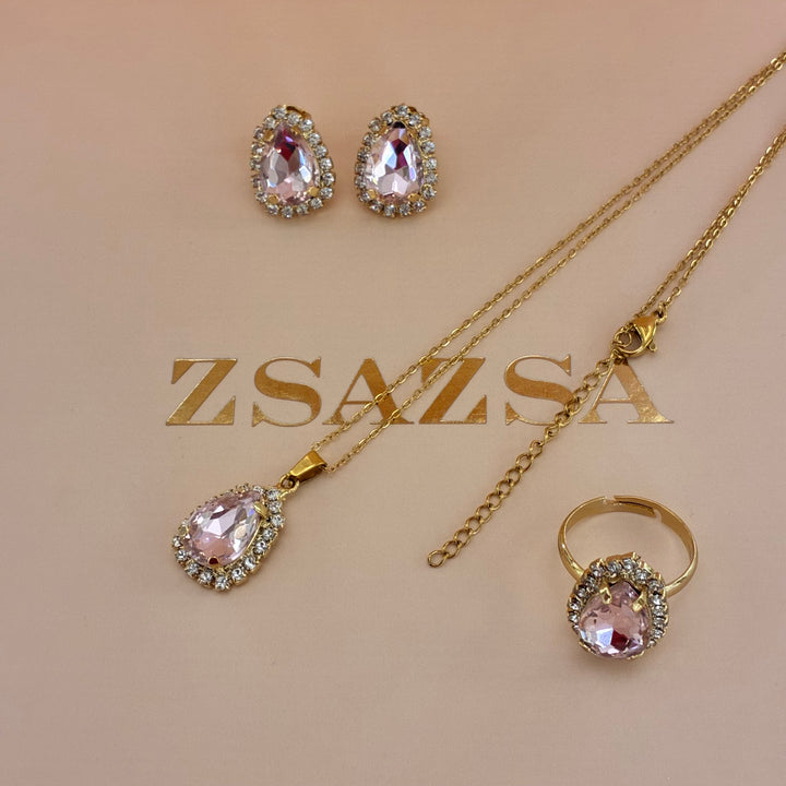 Teardrop Preciosa crystals gold plated pink set