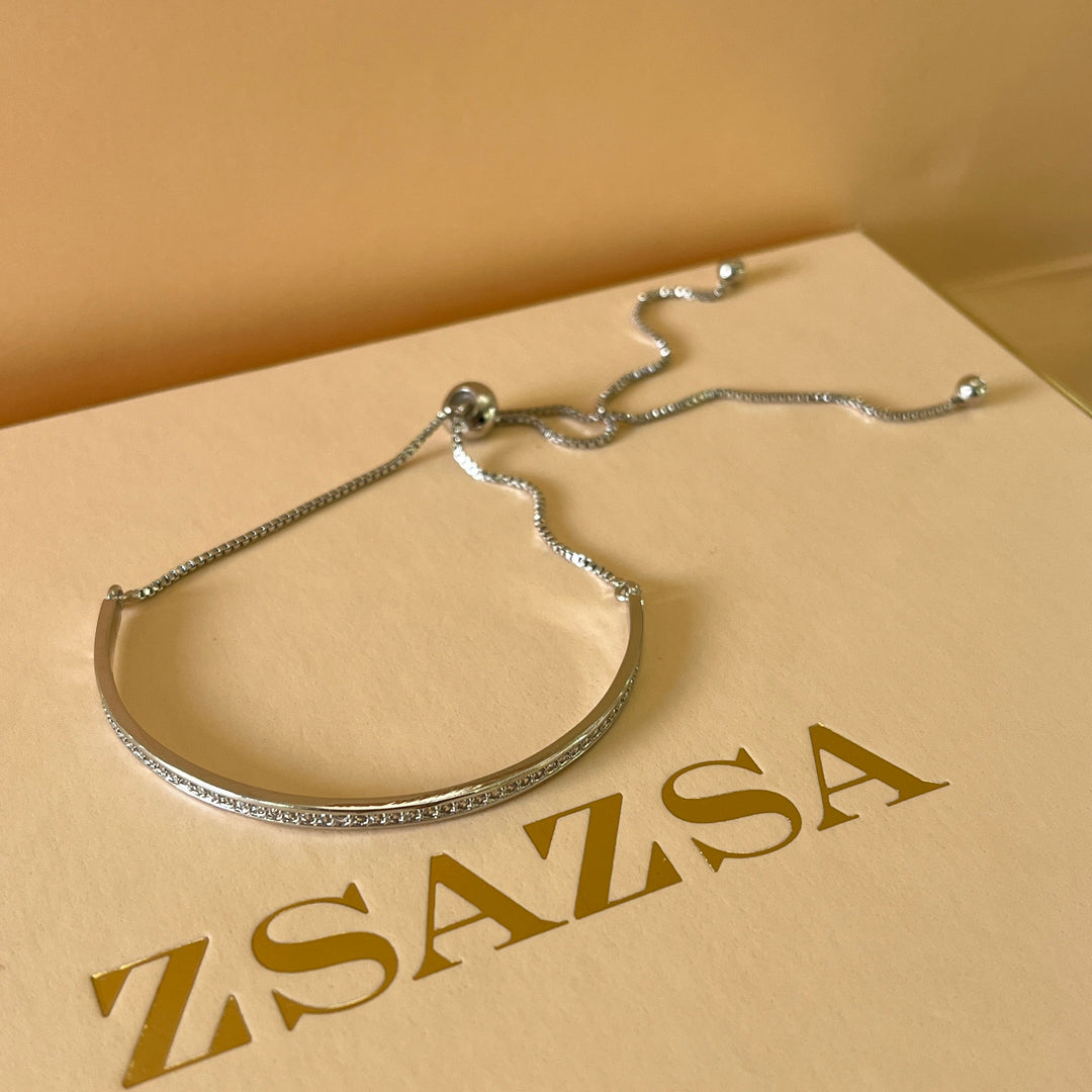 Adjustable silver zircone bangle