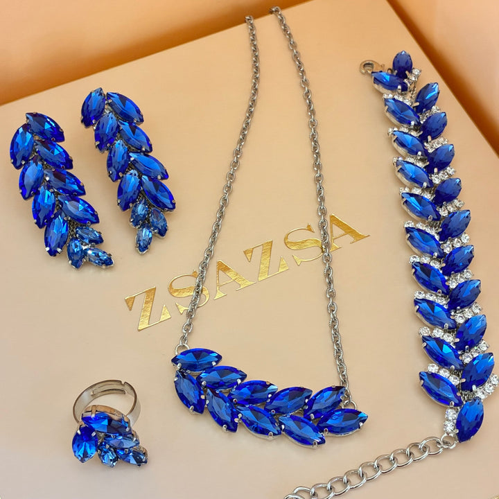Royal blue leaves Swarovski crystals set
