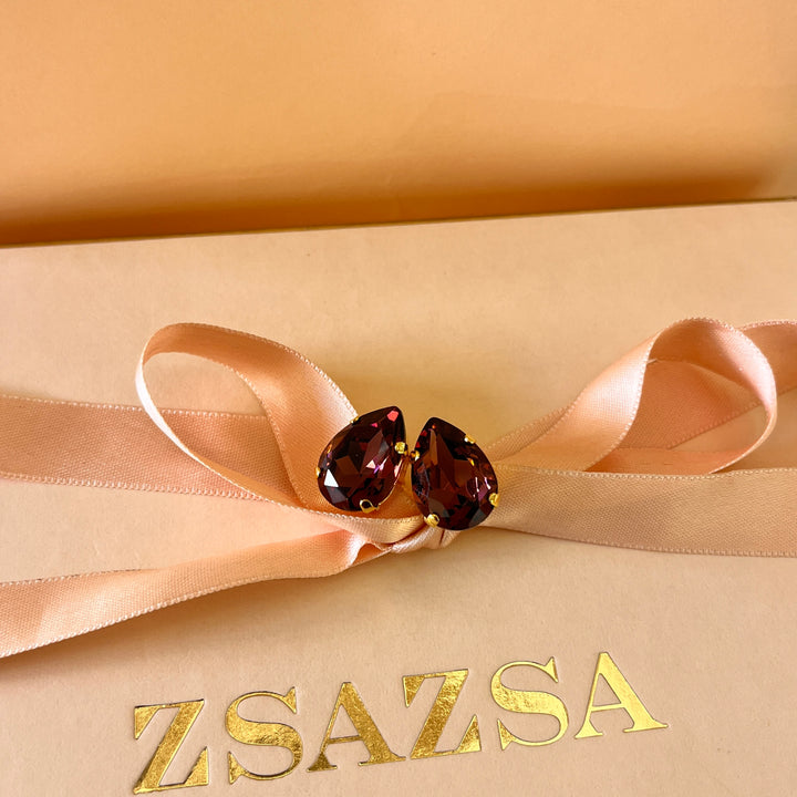 Purple teardrop Preciosa crystals set