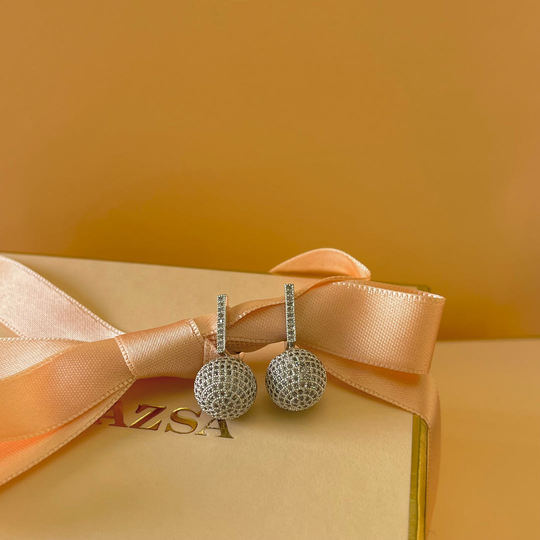 Silver zircone ball earrings