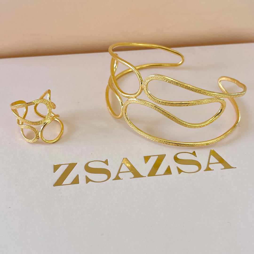 Twisted gold handmade bangle and ring