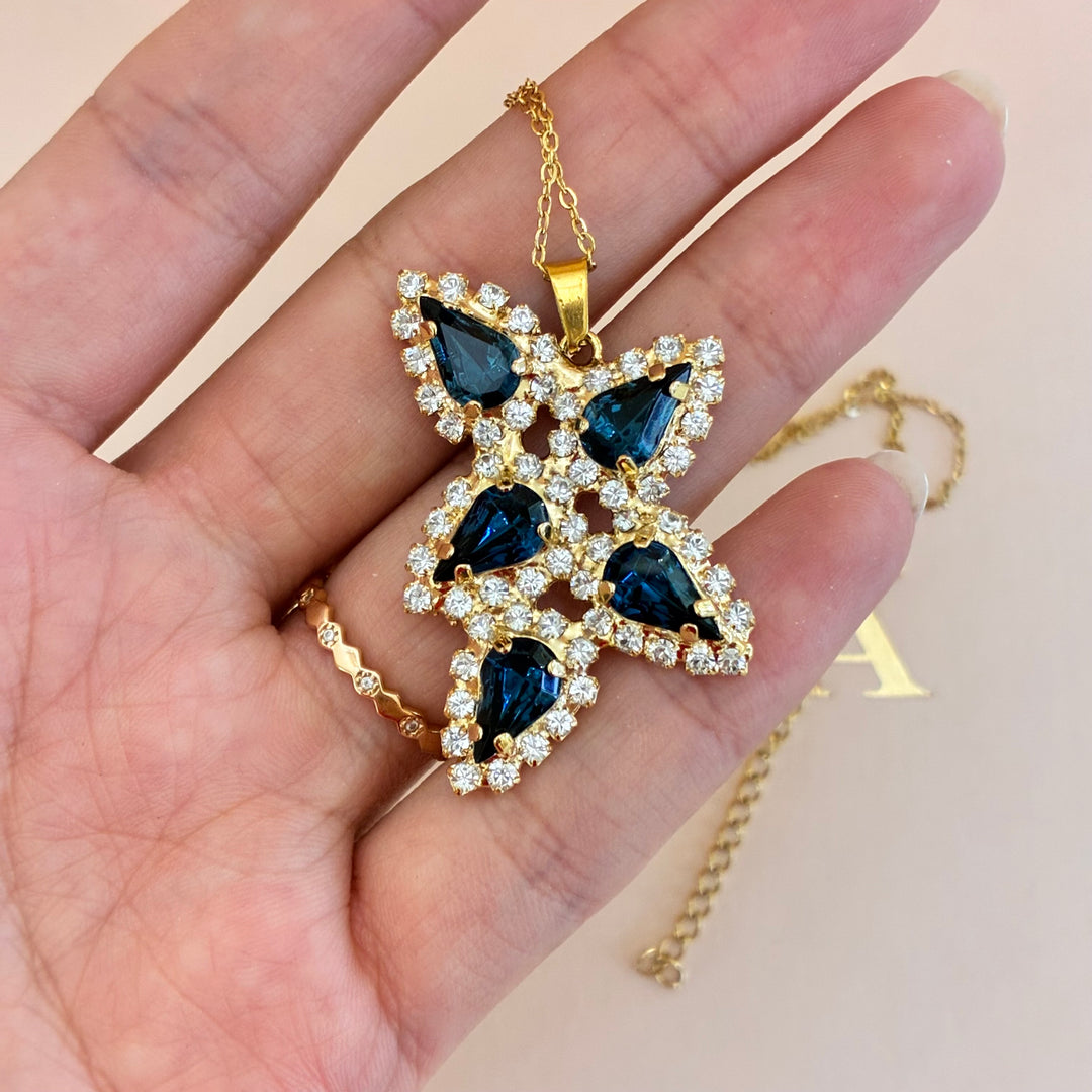 Navy blue teardrops Preciosa crystals set