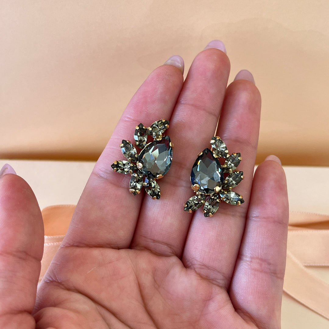 Grey teardrop and marquise preciosa crystals studs