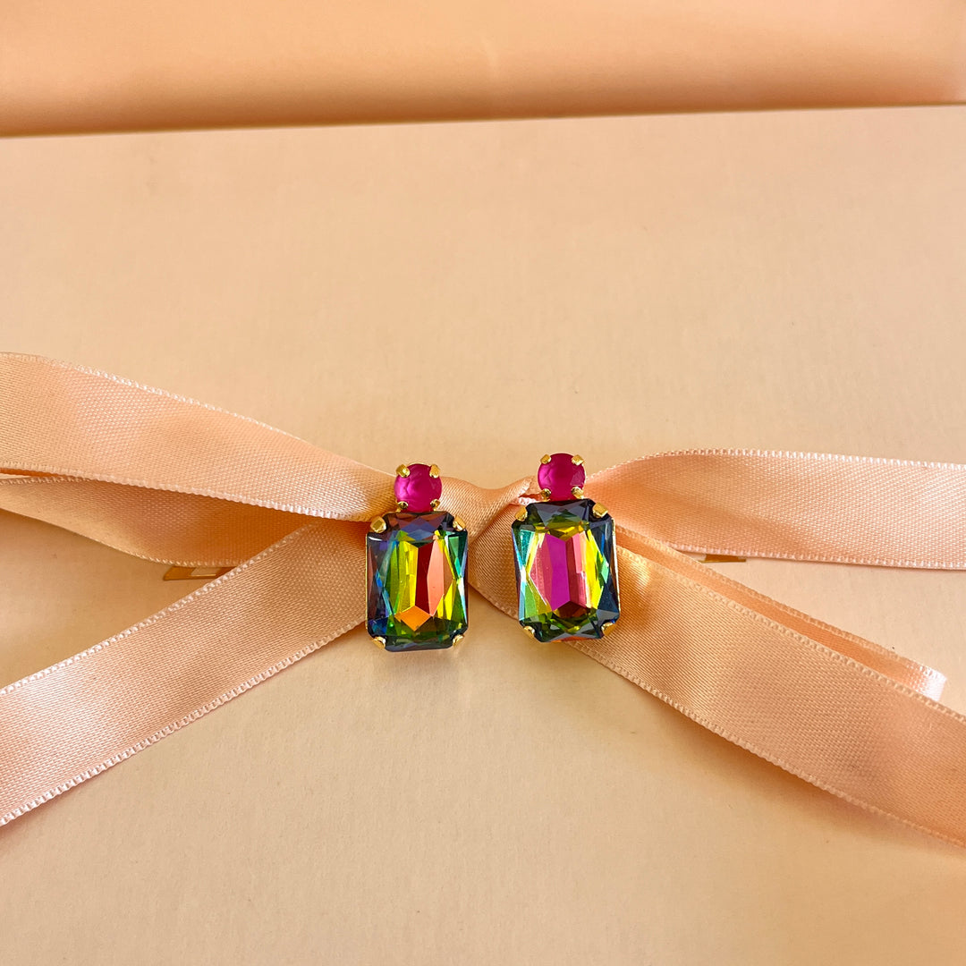 Watermelon rectangular Swarovski crystals set