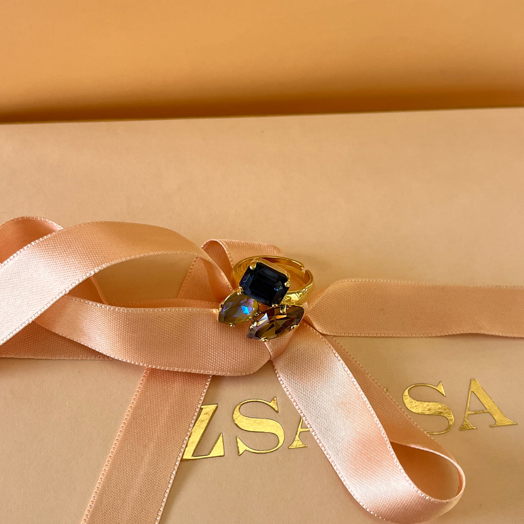 Multicolour Swarovski crystals earrings and ring