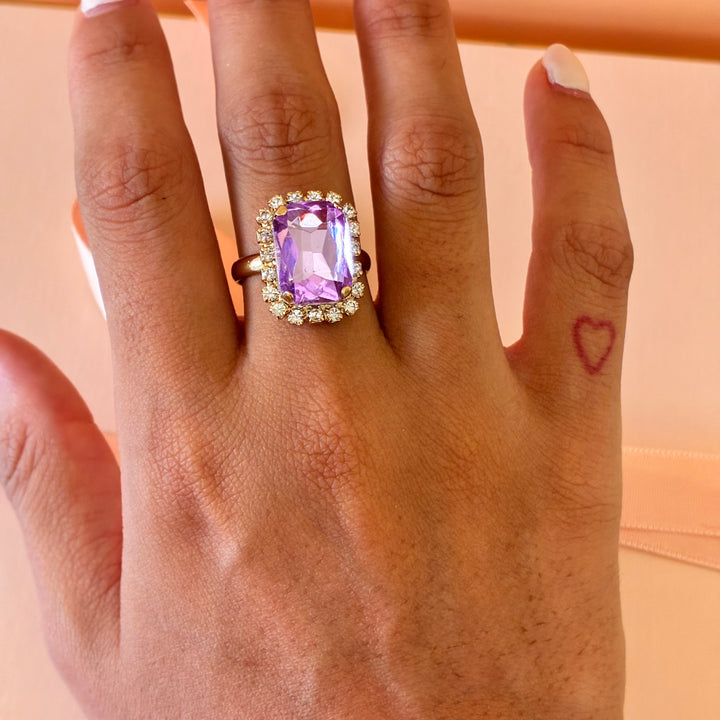 Rectangular lilac Preciosa Crystals gold plated pendant set