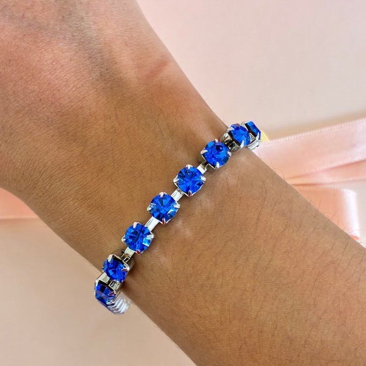 Royal blue Swarovski crystals silver bracelet