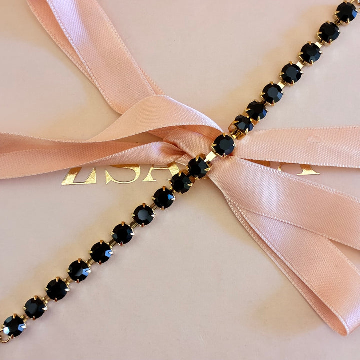 Black Preciosa crystals gold plated bracelet