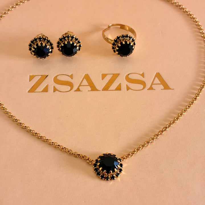 Black Preciosa crystals dainty round set