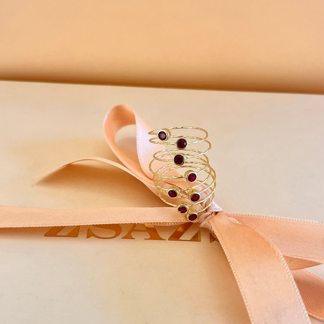 Red zircone spiral ring