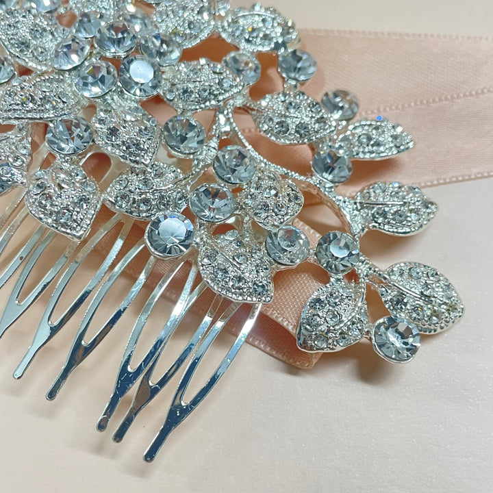 Bubble Stone Embellished Leaf Cluster Hair Comb in gold or silver