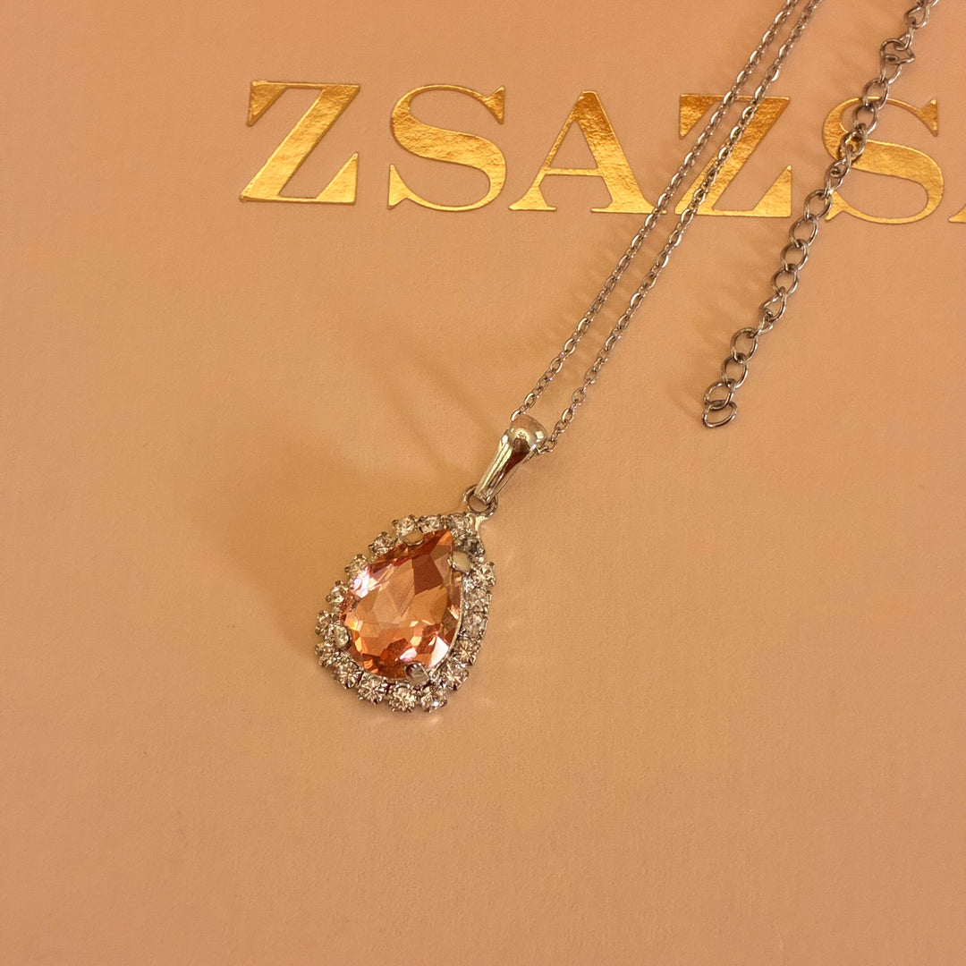 Teardrop Peach  Preciosa crystals silver set