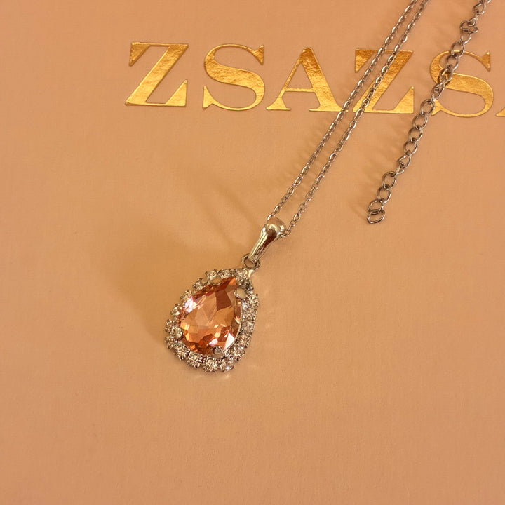 Teardrop Peach  Preciosa crystals silver set