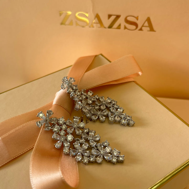 Silver zircone flowers earrings