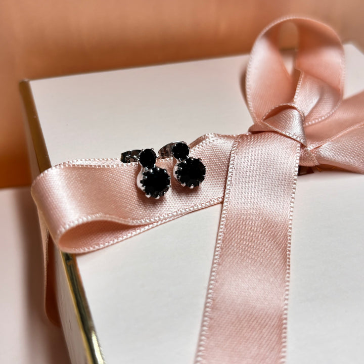 Dainty black rhinestone silver earrings