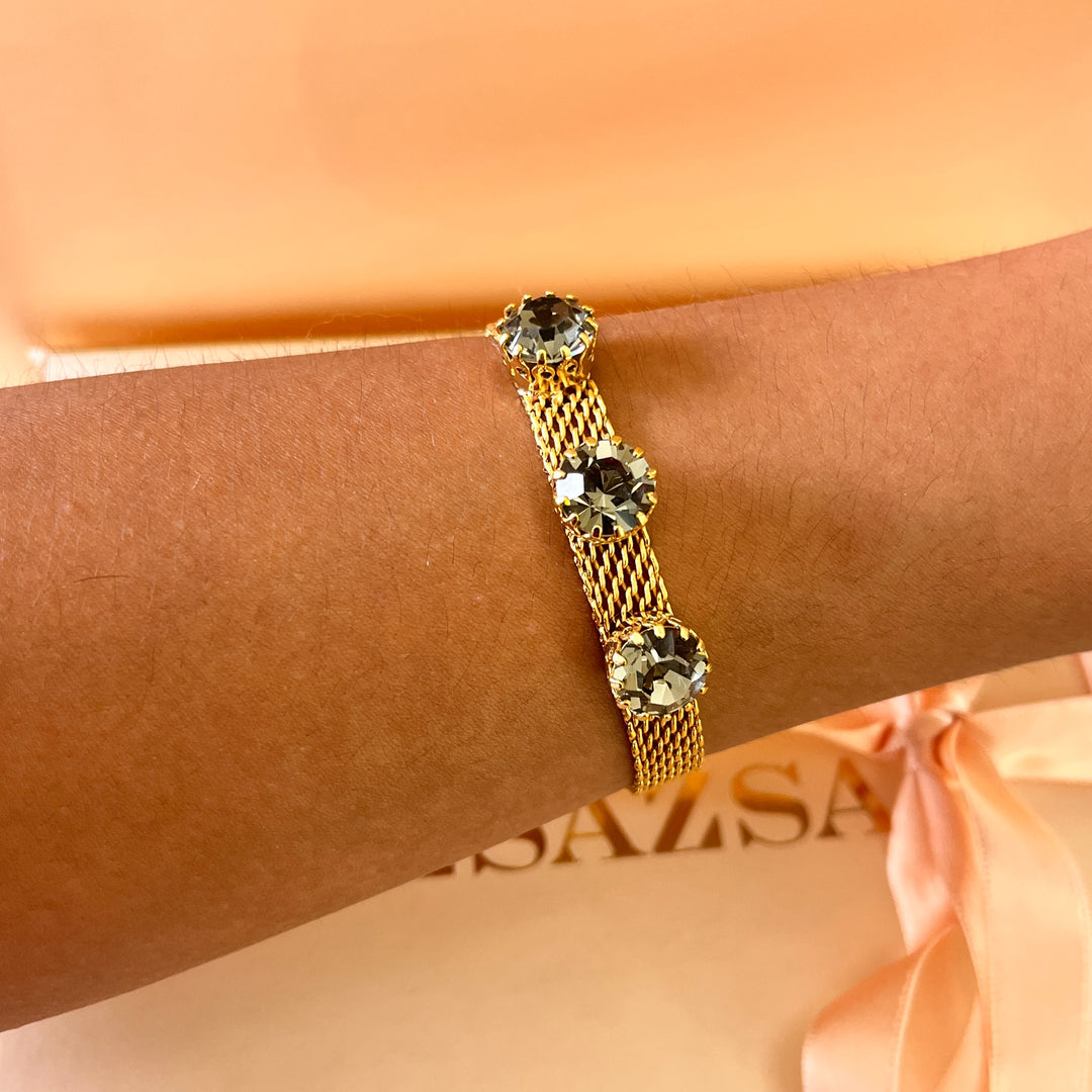 Three grey Preciosa crystals bracelet