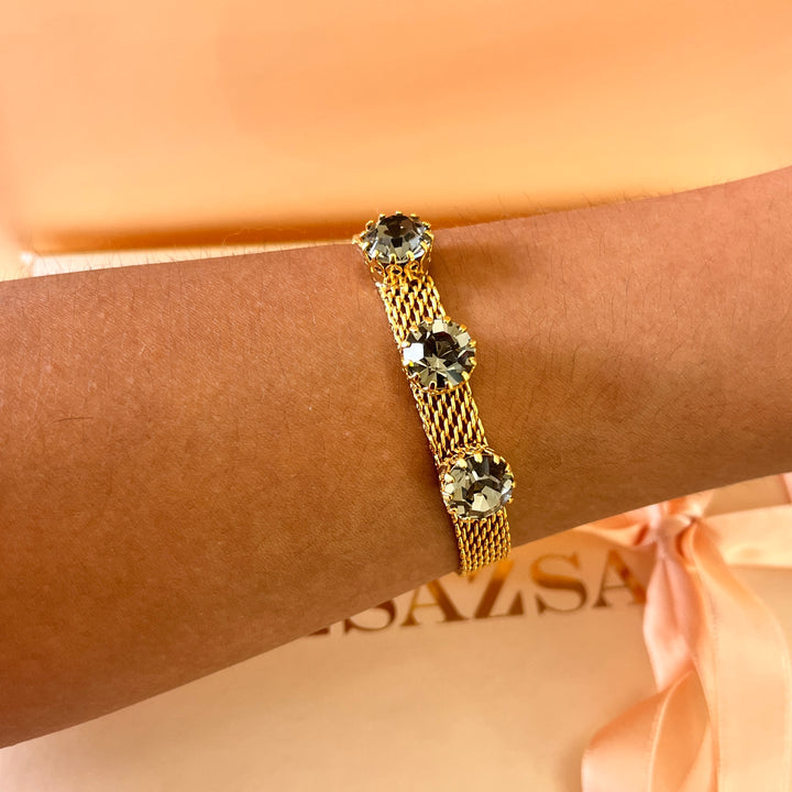 Three grey Preciosa crystals bracelet