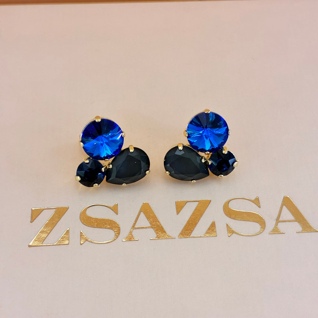 Blue Swarovski crystals gold plated set