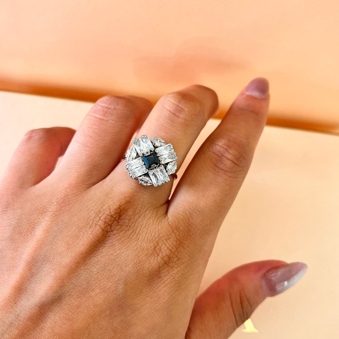 Grey Swarovski crystals silver plated  ring