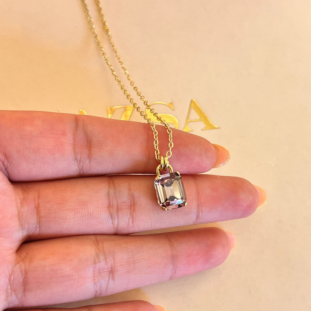 Mauve rectangular Swarovski crystal pendant