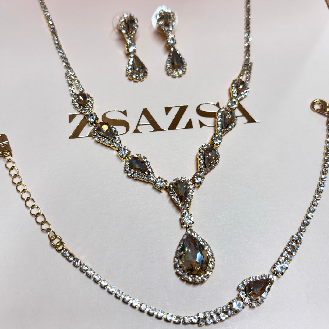 Teardrop bronze rhinesonte set
