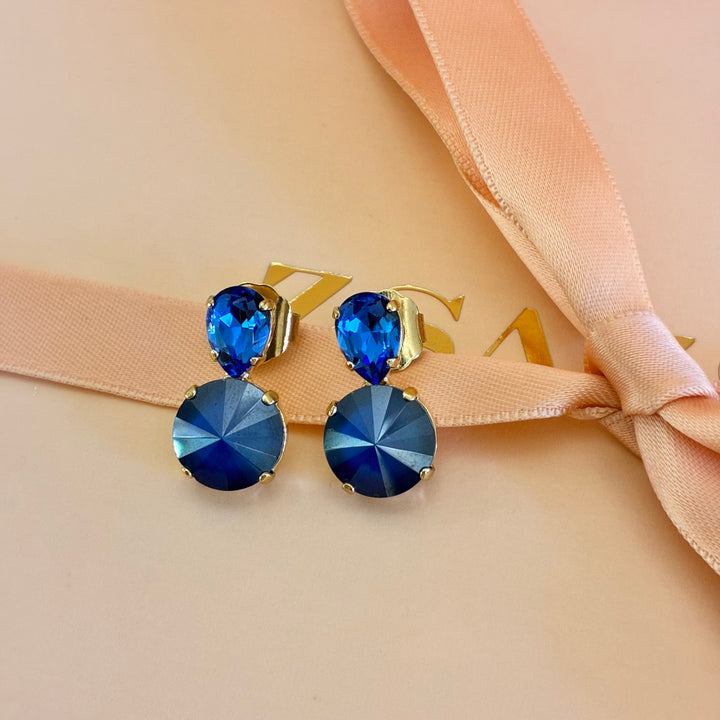 Royal blue Swarovski crystal gold plated earrings