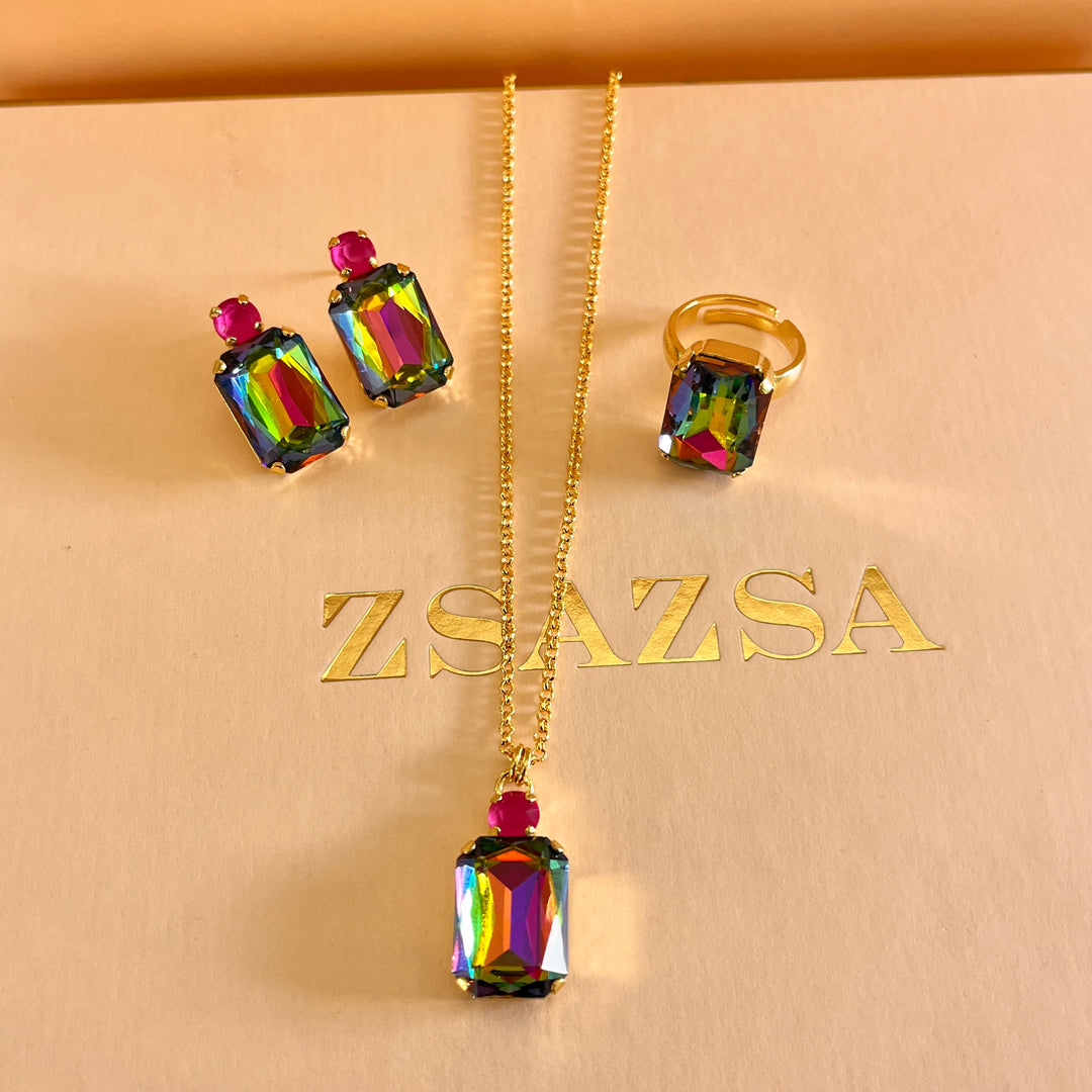 Watermelon rectangular Swarovski crystals set