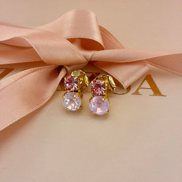 Pink Swarovski crystals gold plated earrings