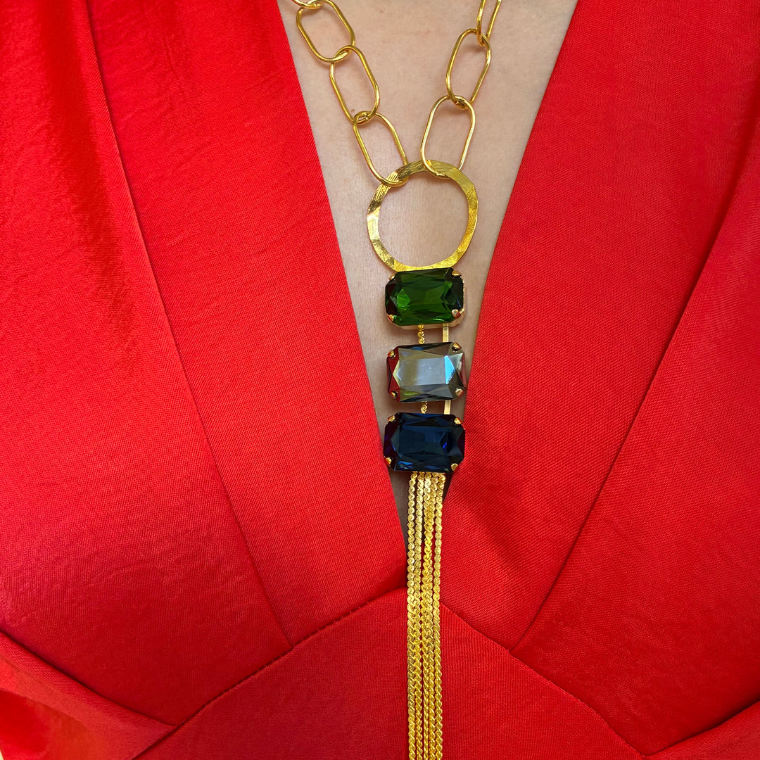 Multicolour swarovski crystals handmade gold plated set