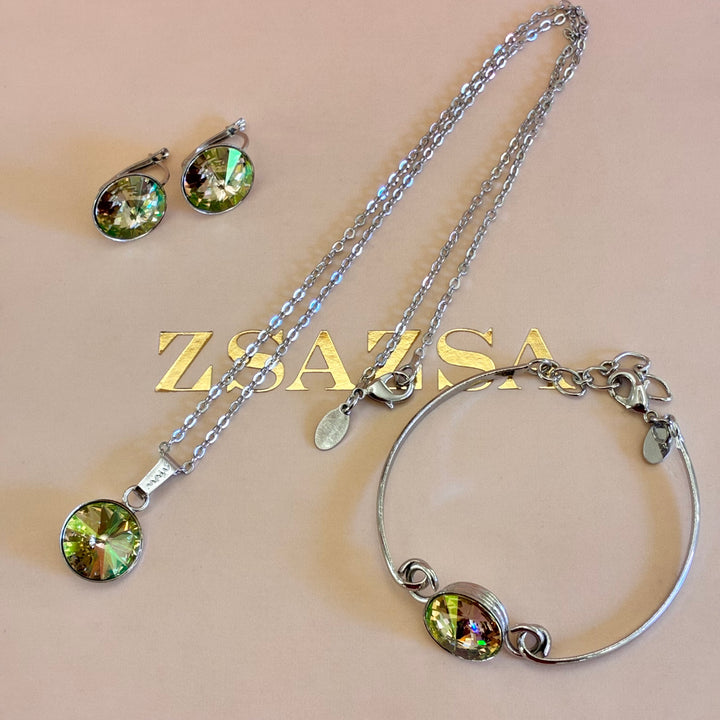 Green Swarovski crystals silver set