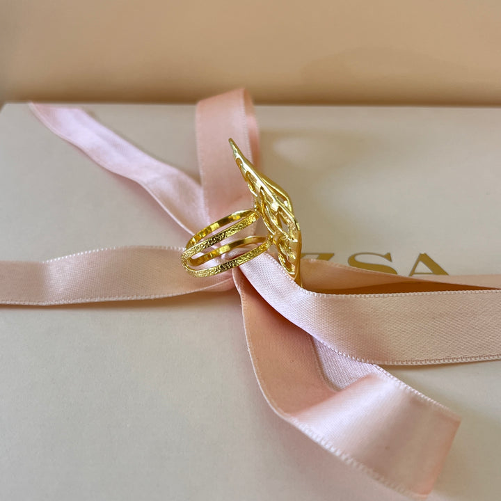 Square grid gold handmade bangle and ring