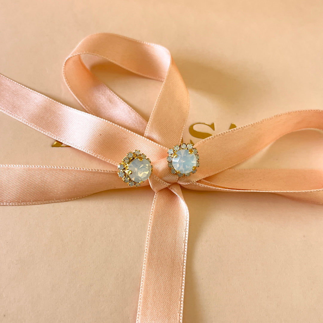 White Swarovski crystals flower studs