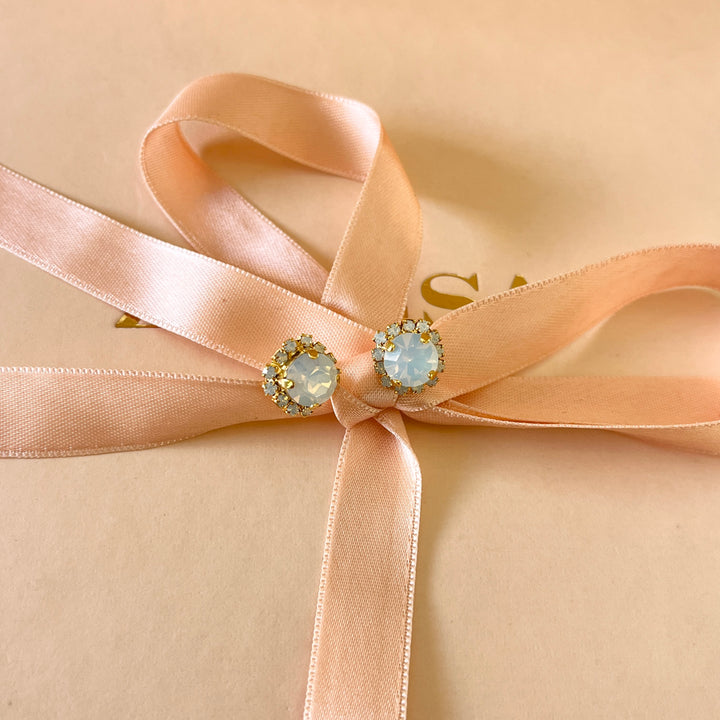 White Swarovski crystals flower studs