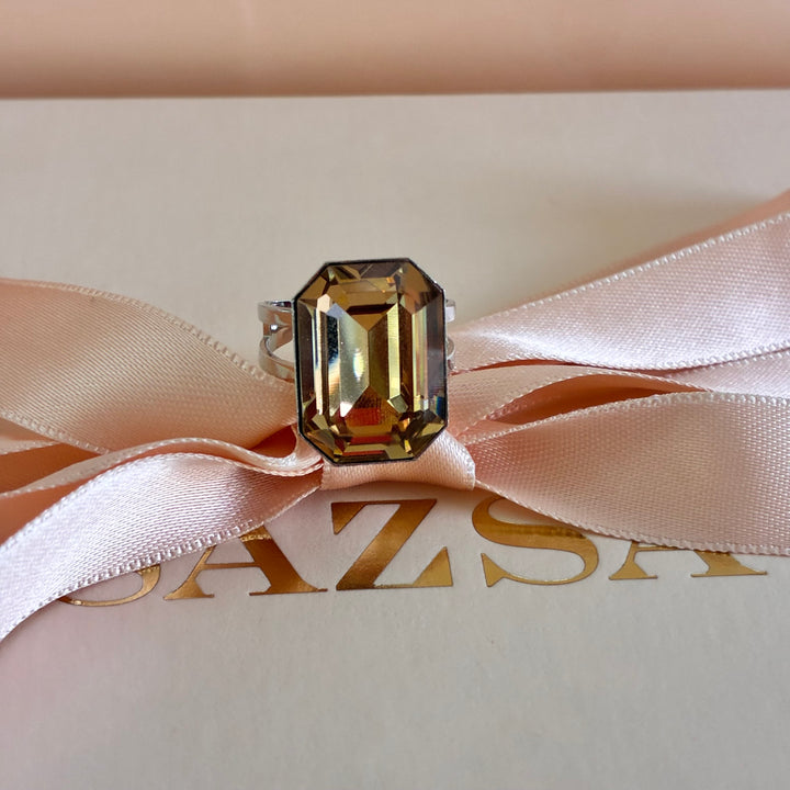 Bronze rectangular Preciosa crystals ring