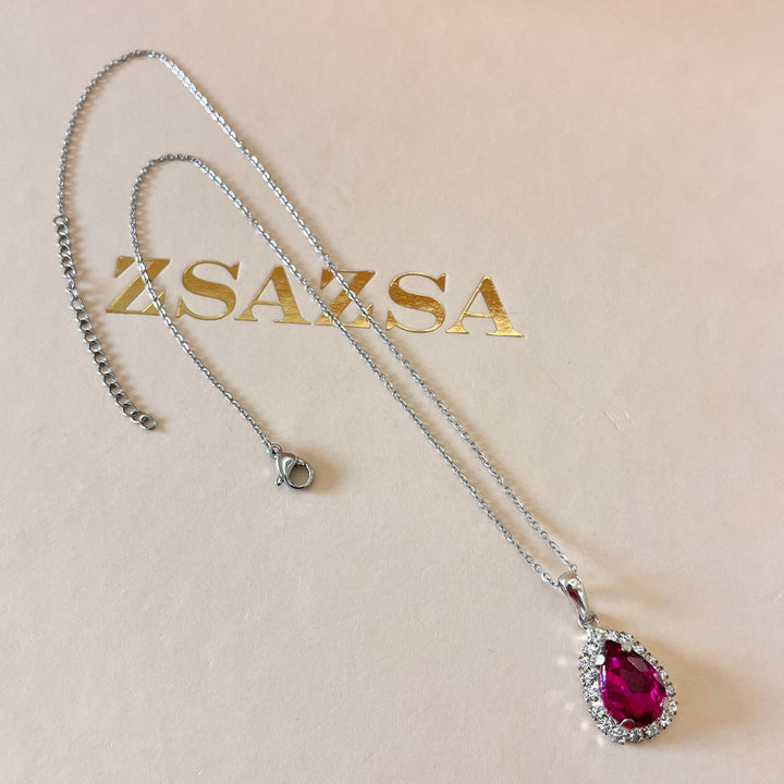 Fuchsia Teardrop Preciosa crystals set